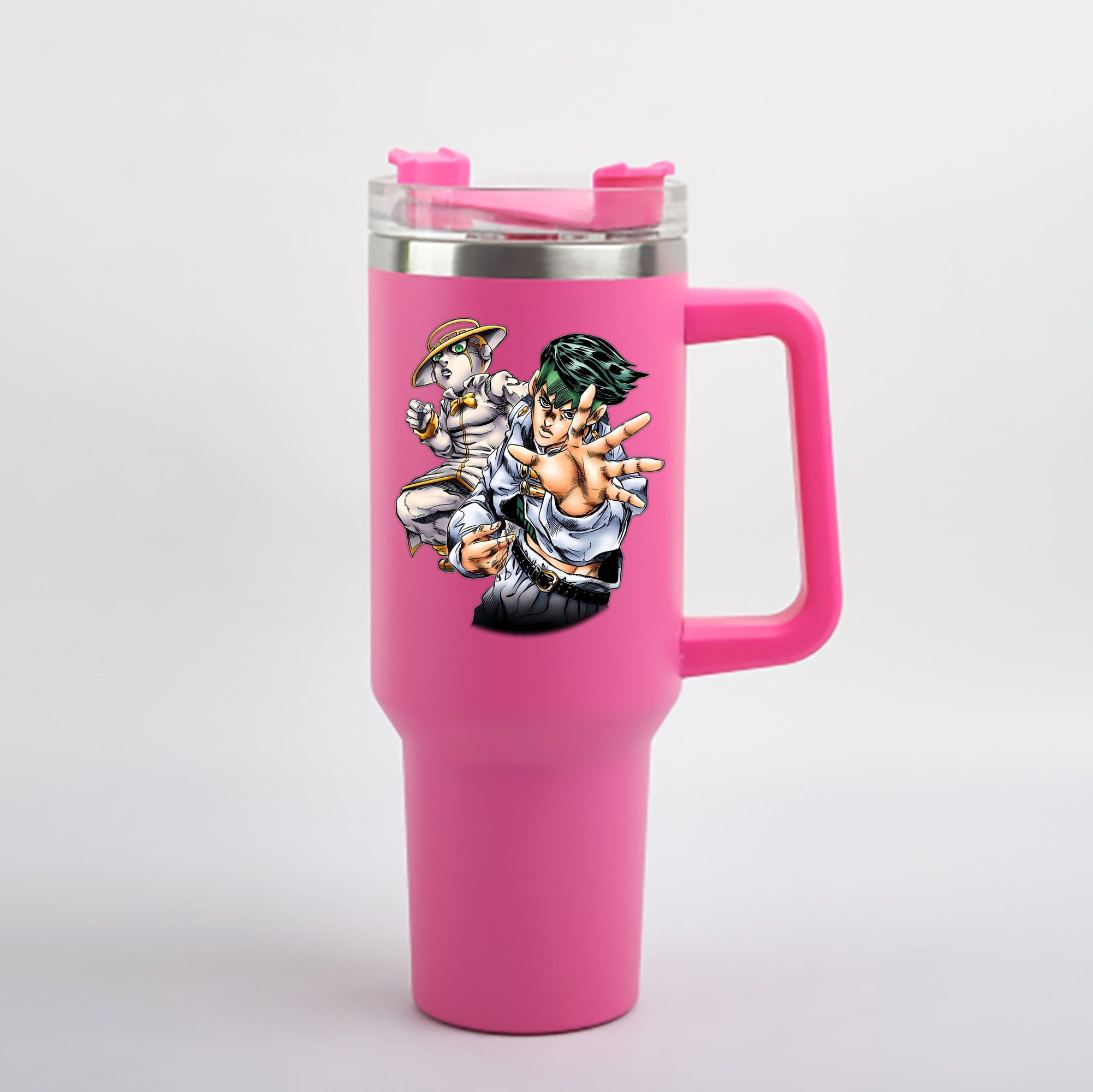 （画像用） ジョジョの奇妙な冒険 岸辺 露伴（きしべ ろはん） JoJo's Bizarre Adventure Rohan Kishibe 1200mL車用タンブラー - クリスタルステッカー（プラスチックストロー付き）